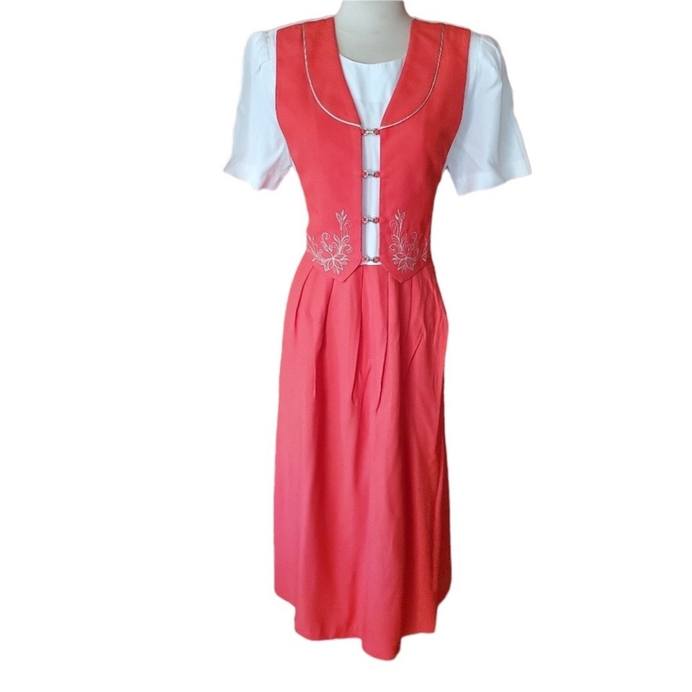1980s Peri Petites Coral & White Career Dress